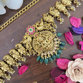 Vriksham Lakshmi Pendant Peacock Jadau Bridal Hip Chain-Green Bead-G17634